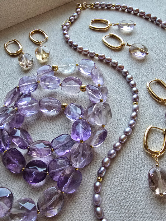 Faceted Amethyst Bracelet, Gold Filled Beaded Bracelet, Handmade Gemstone Bracelet, 7 Inch Statement Bracelet My Store