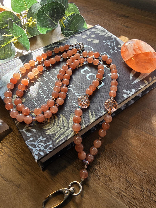 Sunstone Lanyard | Beaded Gemstone Lanyard | ID Badge Holder | Personalized | Handmade