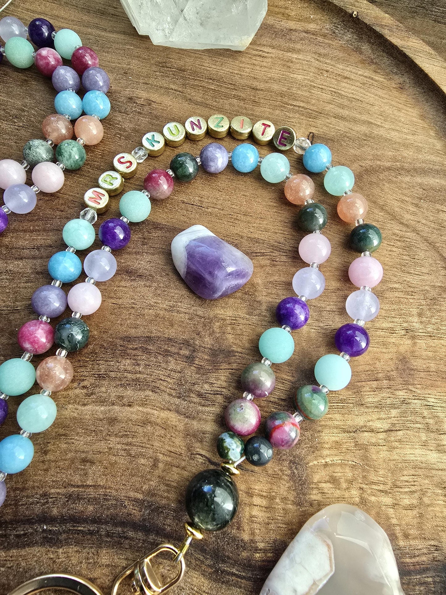 Colorful Personalized Gemstone Lanyard | Custom Name Teacher Lanyard | Colorful Beaded ID Holder | Breakaway Safety Clasp | Handmade