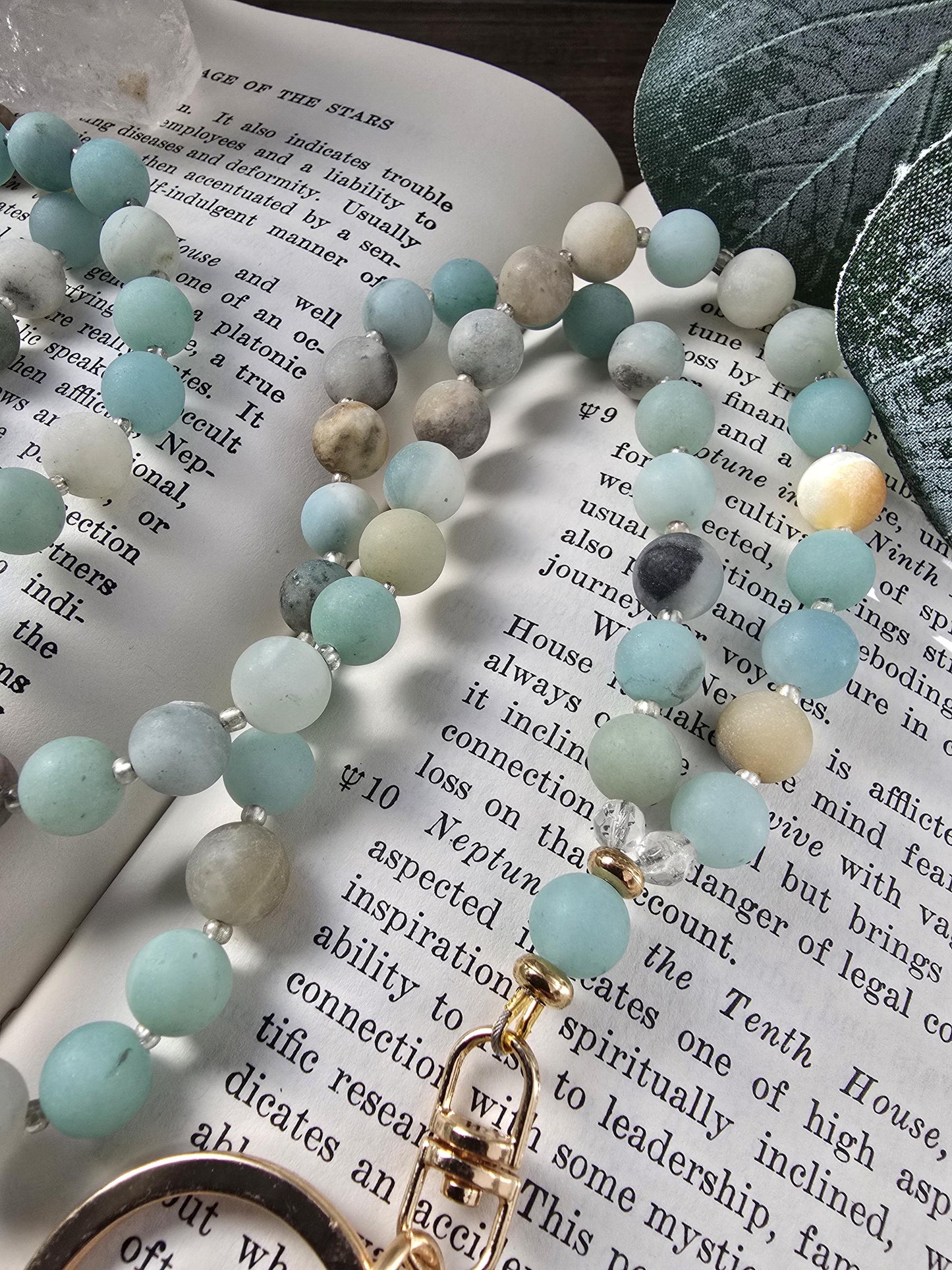 Handmade Matte Amazonite Lanyard | 8mm Neutral Beaded Lanyard | ID Badge Holder | Calming Oceans Lanyard