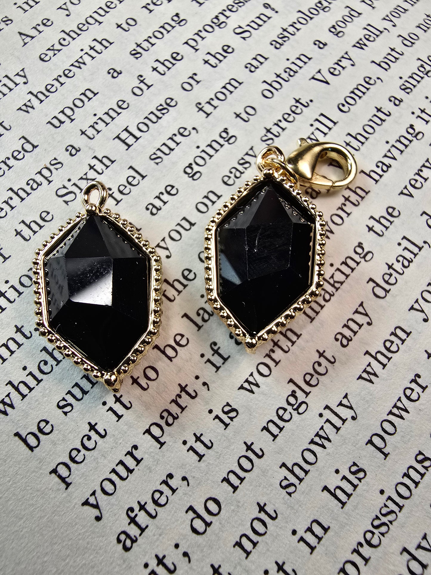 Faceted Natural Gemstone Charm | 18K Gold Plated Onyx & Strawberry Quartz Accent My Store