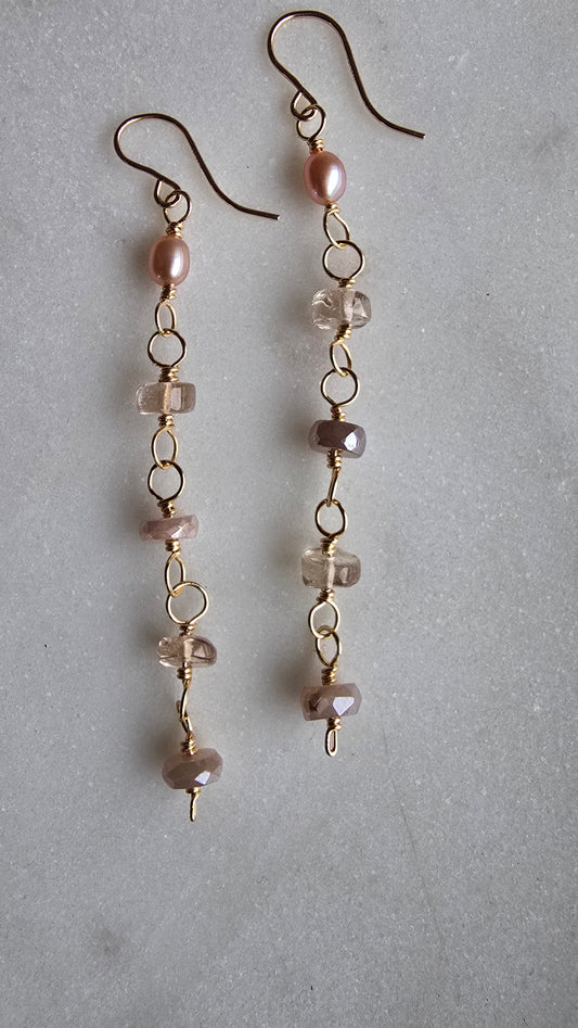 Champagne Quartz, Blush Pearl & Mystic Moonstone Earrings Sacred Sol Design