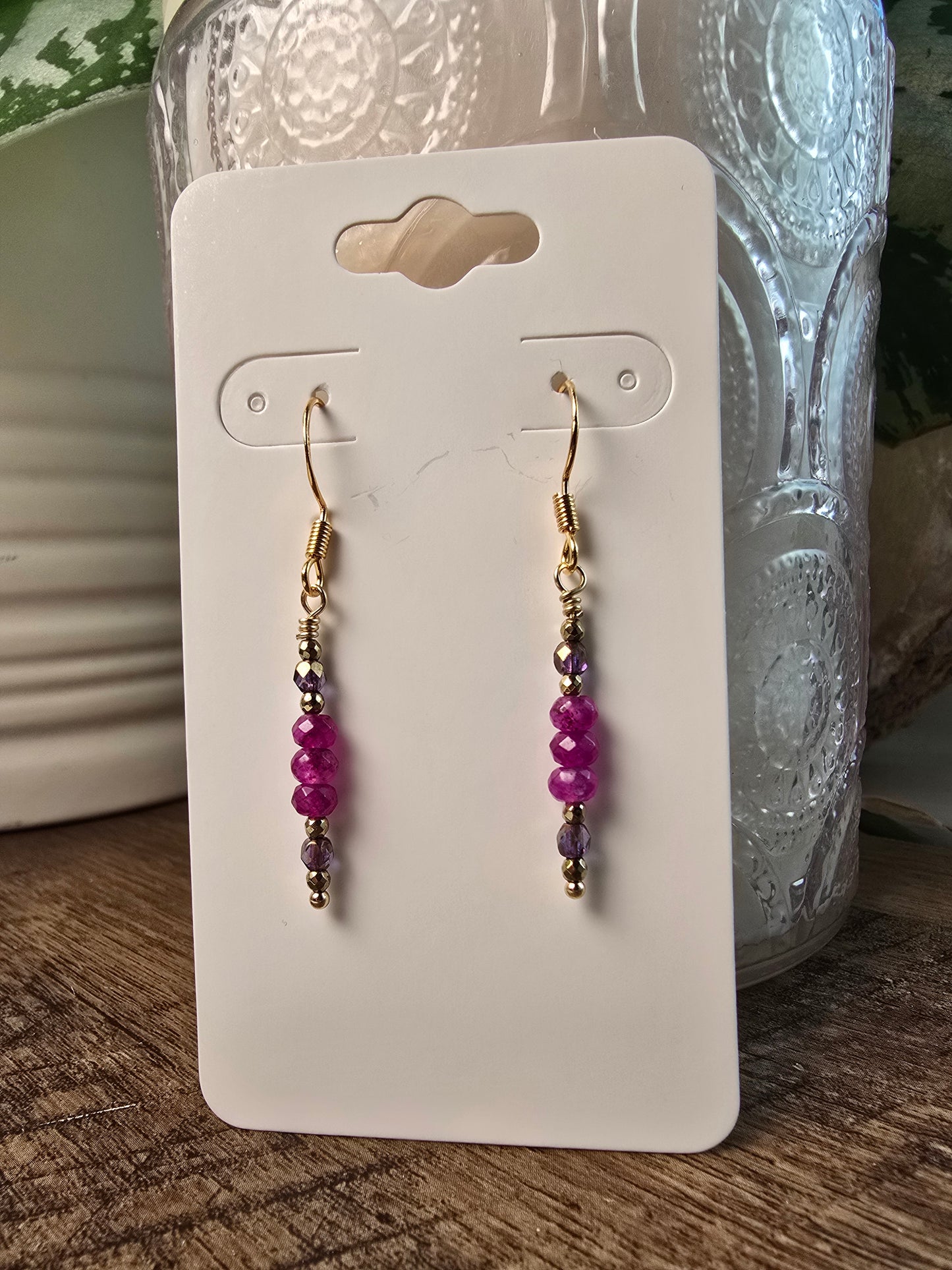 Fuchsia Jade & Gold Drop Earrings Sacred Sol Design