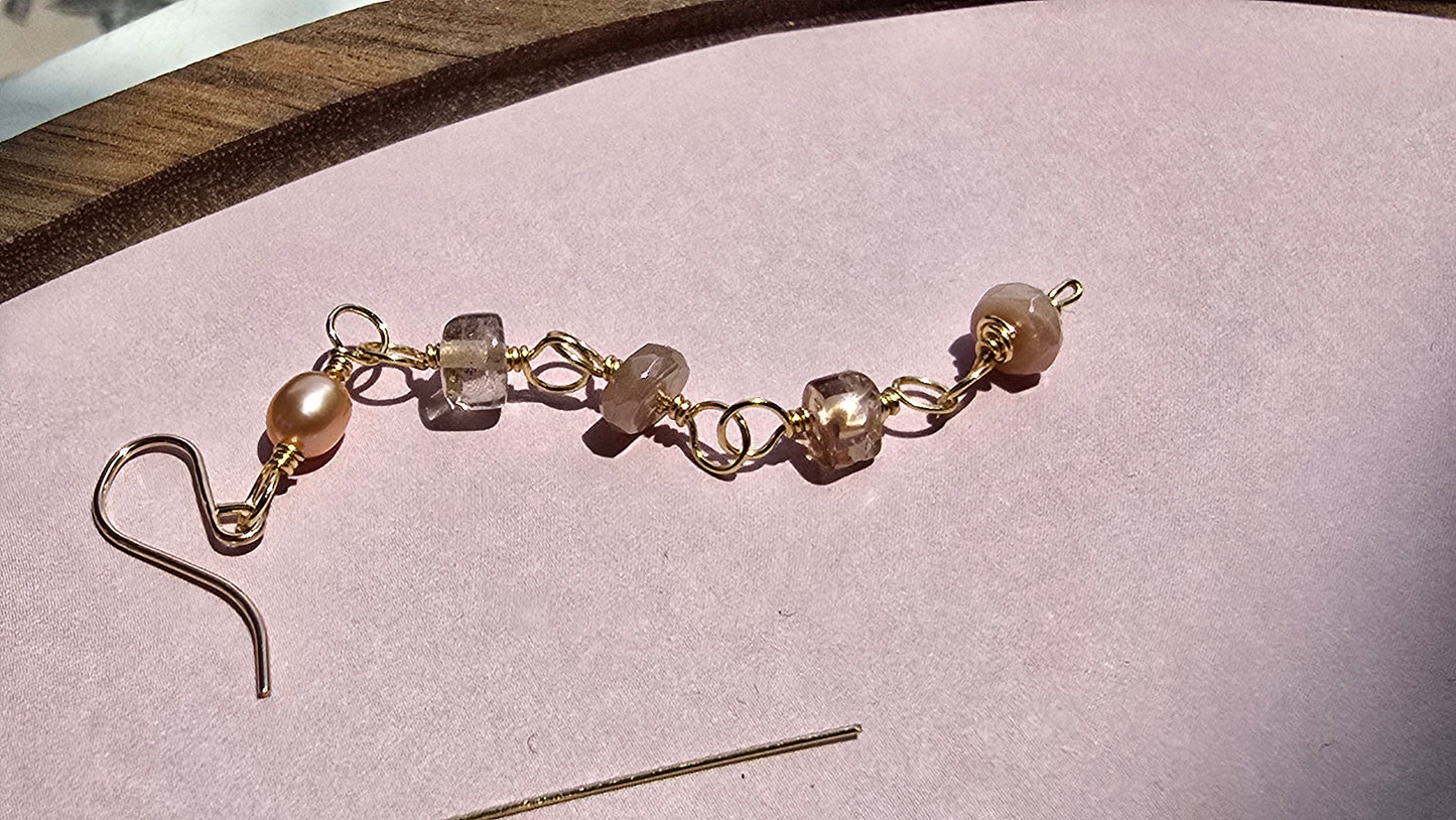 Champagne Quartz, Blush Pearl & Mystic Moonstone Earrings Sacred Sol Design