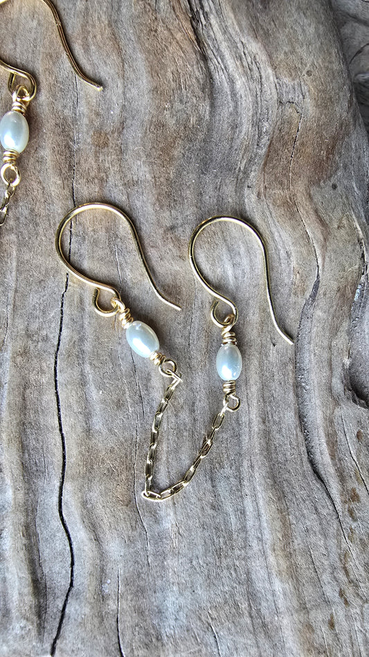 Luster Double Piercing Pearl Chain Earrings Sacred Sol Design