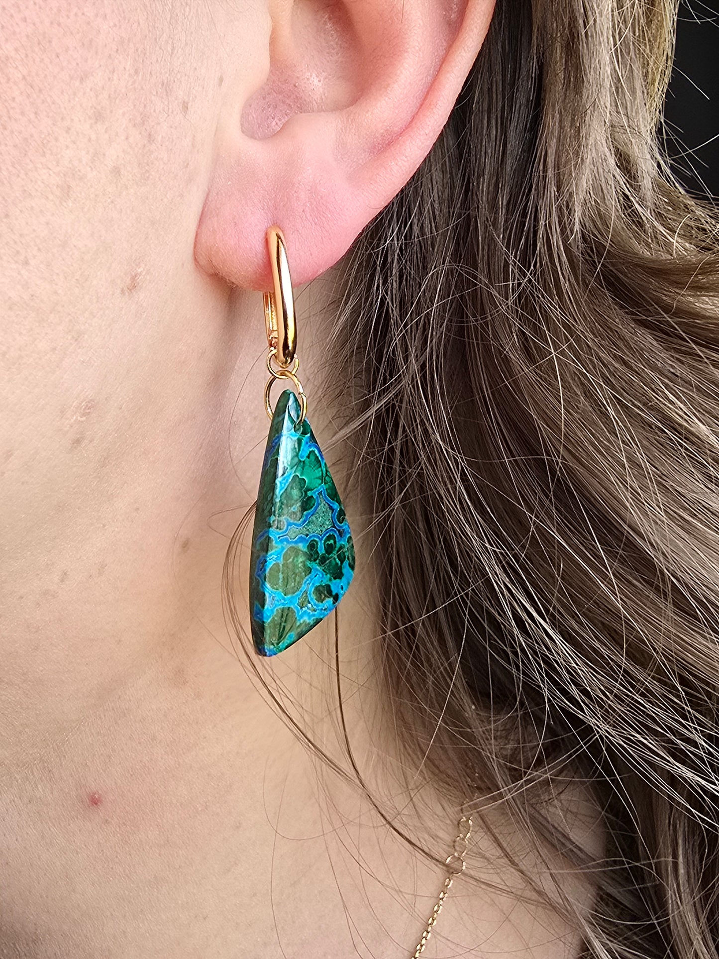 Chrysocolla & Malachite Drop Earrings – Organic Gemstone Statement Hoops Sacred Sol Design