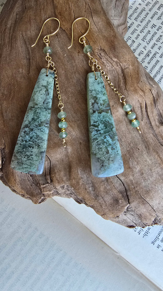 Moss Agate & Green Aventurine Statement Earrings Sacred Sol Design