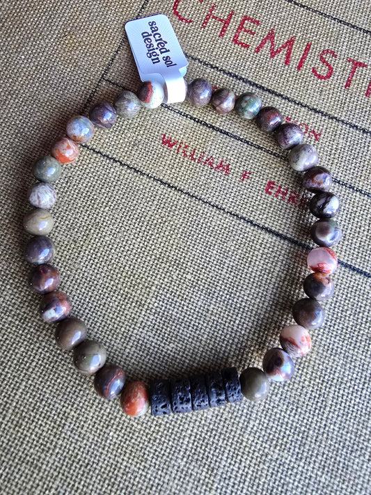 Petrified Wood + Lava Men’s Gemstone Bracelet My Store