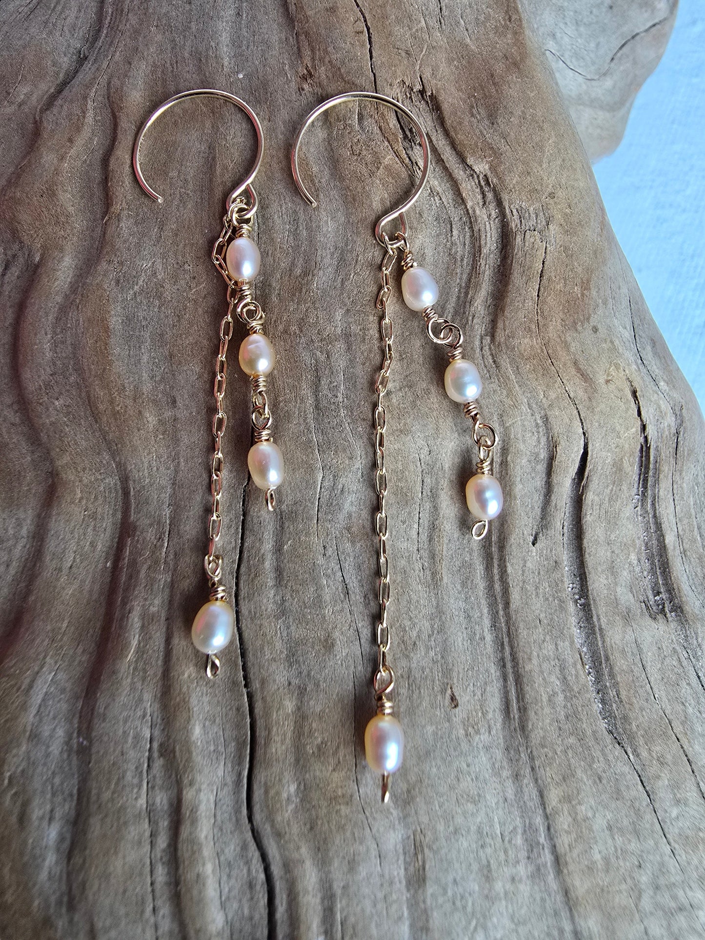Dainty Cascading Pearl Earrings w/ Gold-Filled Hoops