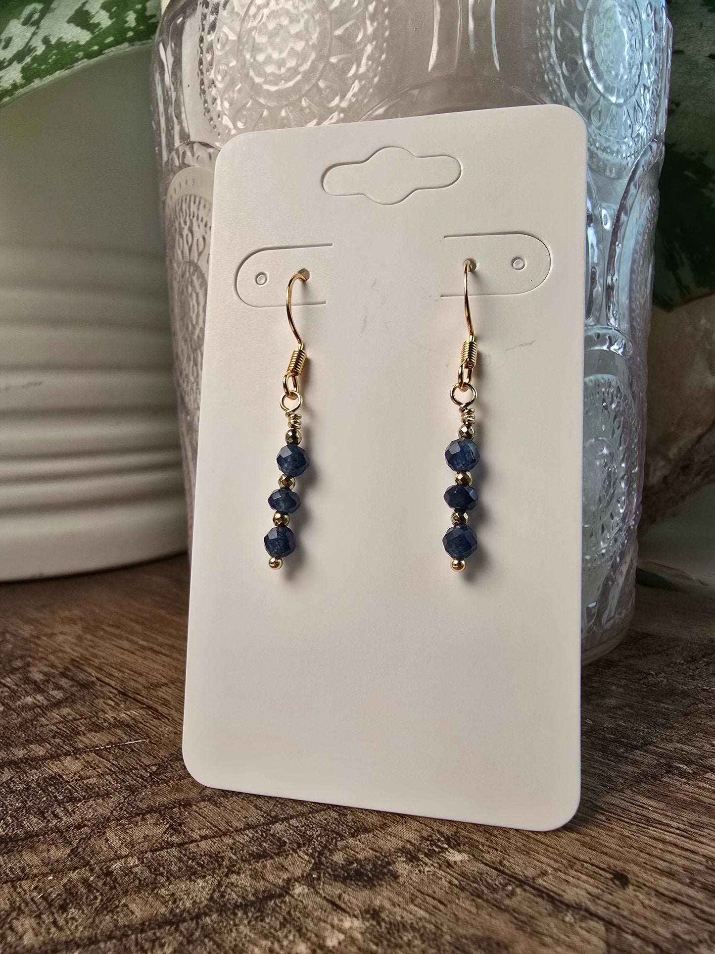 Sapphire & Hematite Mini Drop Earrings Sacred Sol Design