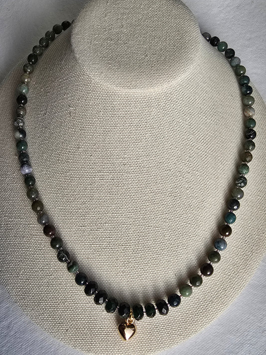 Indian Agate & Emerald Heart Necklace Sacred Sol Design
