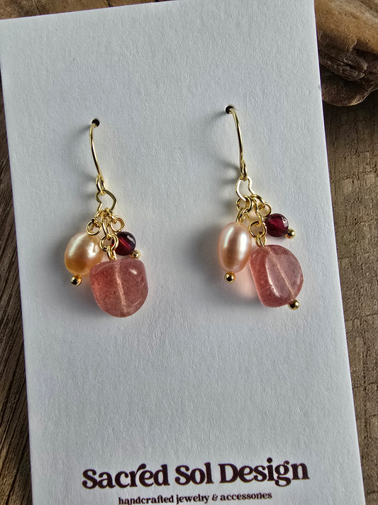 Strawberry Quartz & Garnet Cluster Drops Sacred Sol Design