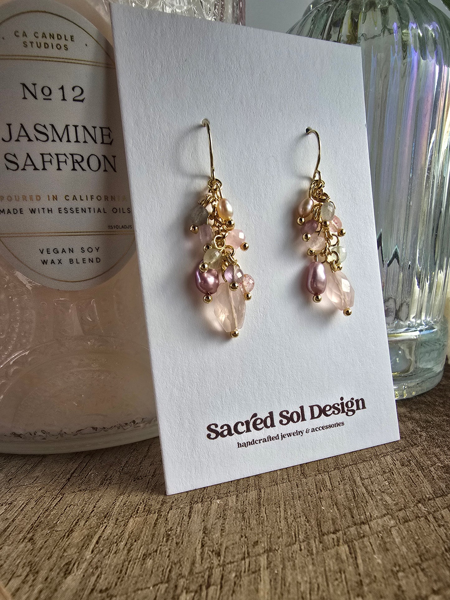 Romantic Rose & Moonlit Stone Cluster Earrings Sacred Sol Design