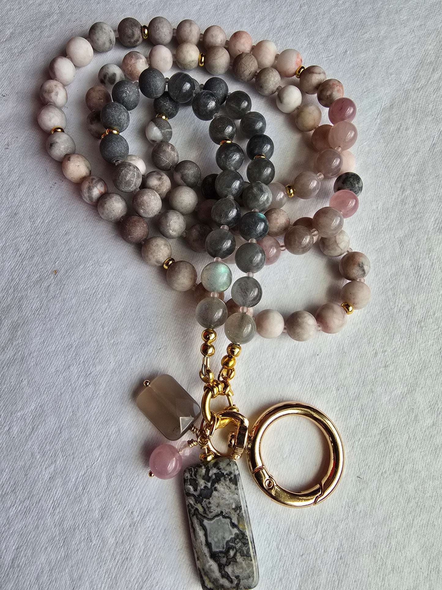 Matte Jasper, Labradorite & Rose Quartz Necklace/Lanyard Combo