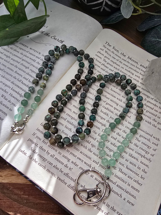 Mint Jade, Aventurine, and African Turquoise Lanyard Sacred Sol Design