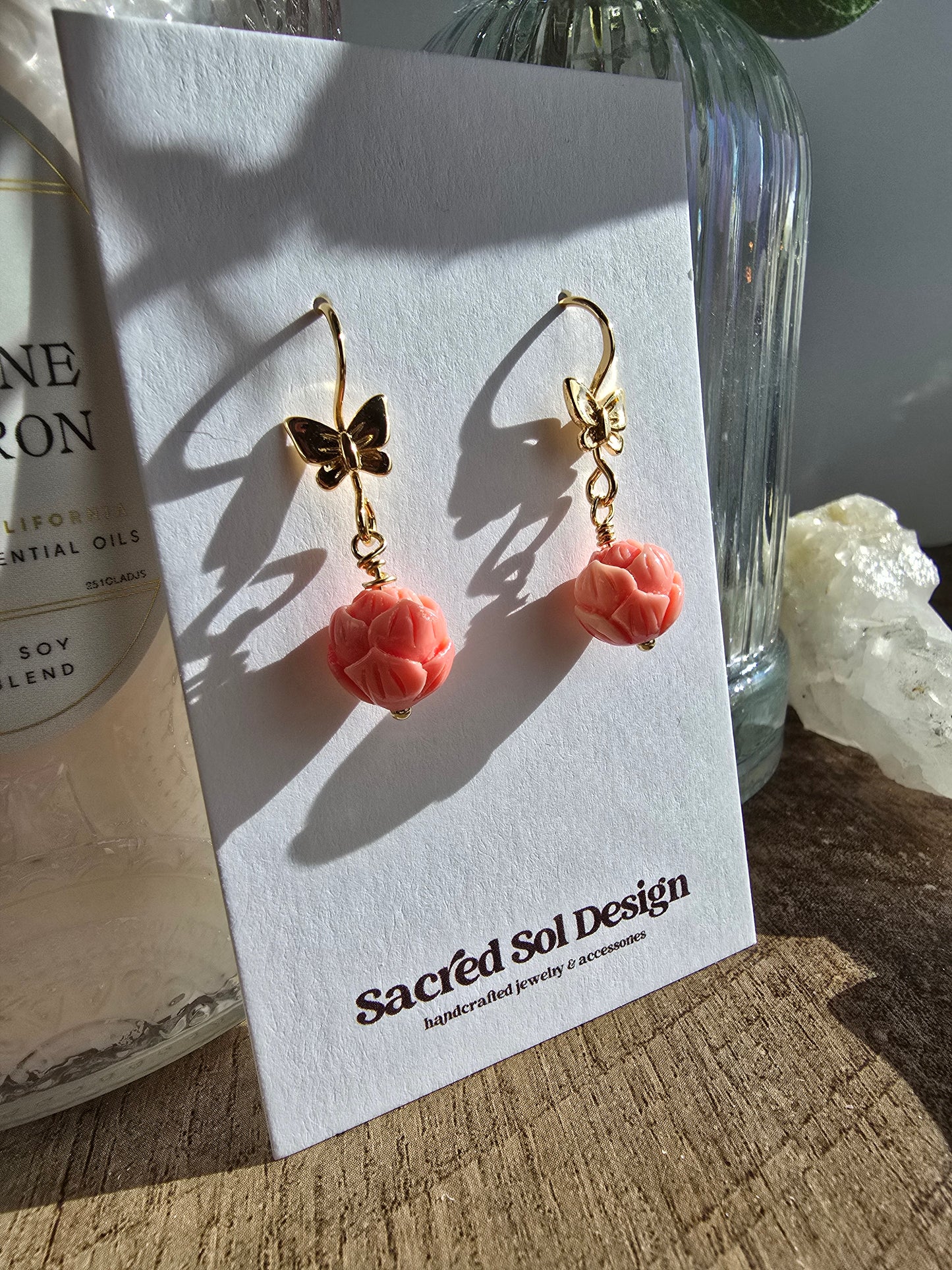 Whimsical Carved Flower & Butterfly Drops Sacred Sol Design