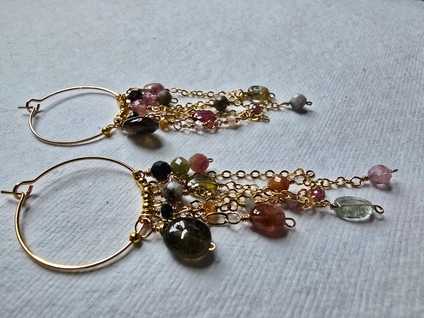 Tourmaline Cascade Gold-Filled Hoop Earrings