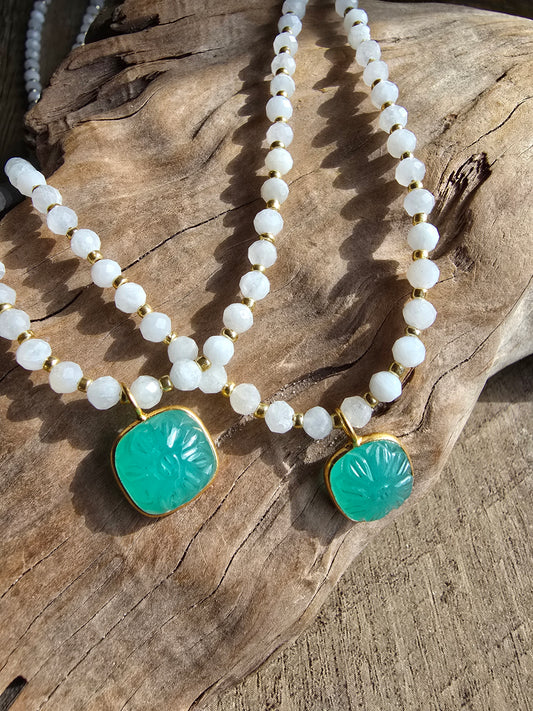 Moonstone & Blue Chalcedony Accent Necklace Sacred Sol Design