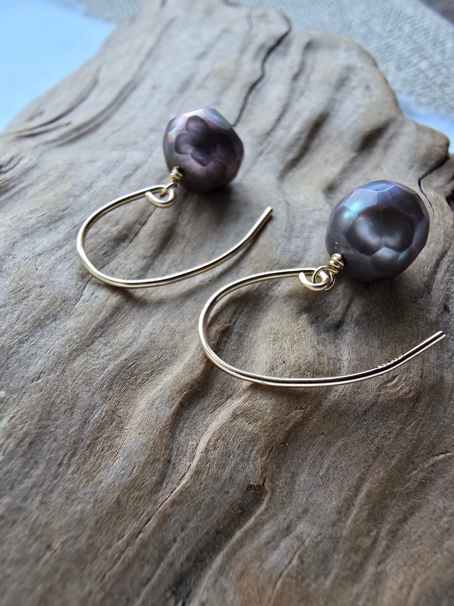 Faceted Peacock Pearl Drop Earrings/Gold-Filled Posts