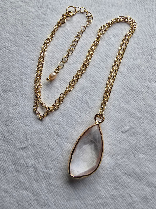 Faceted Quartz Drop Necklace | Gold Filled Chain, Minimal Gold Pendant Necklace Sacred Sol Design