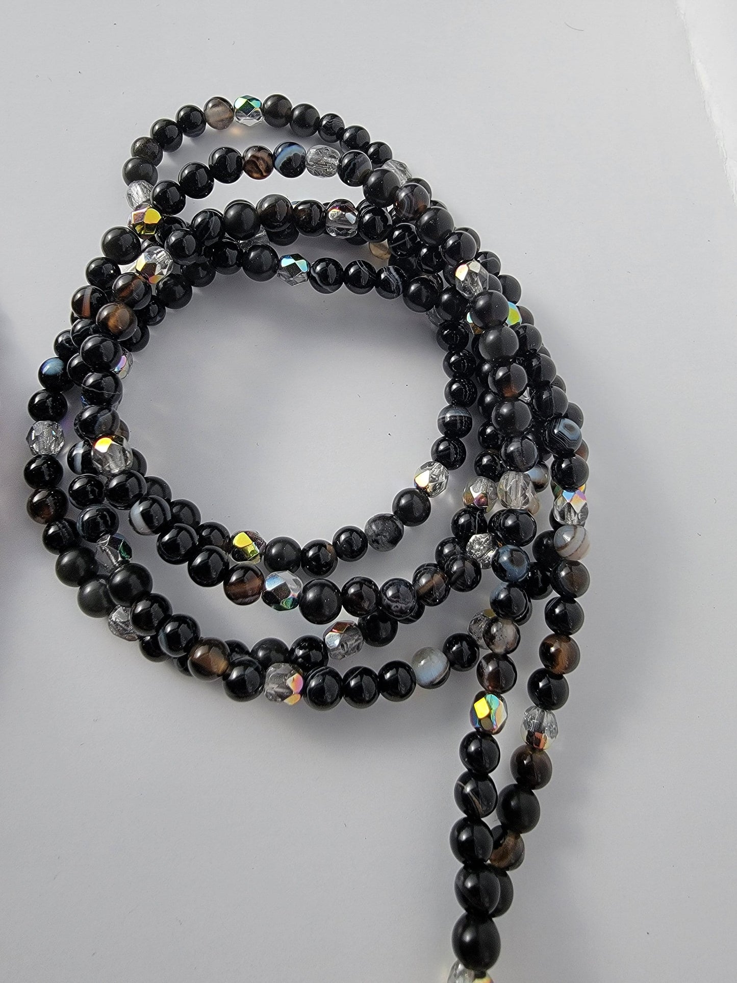 Dainty Black Sardonyx Gemstone Lanyard | 4mm Beaded ID Holder | Magnetic Clasp Jewelry Lanyard | Personalized | Handmade