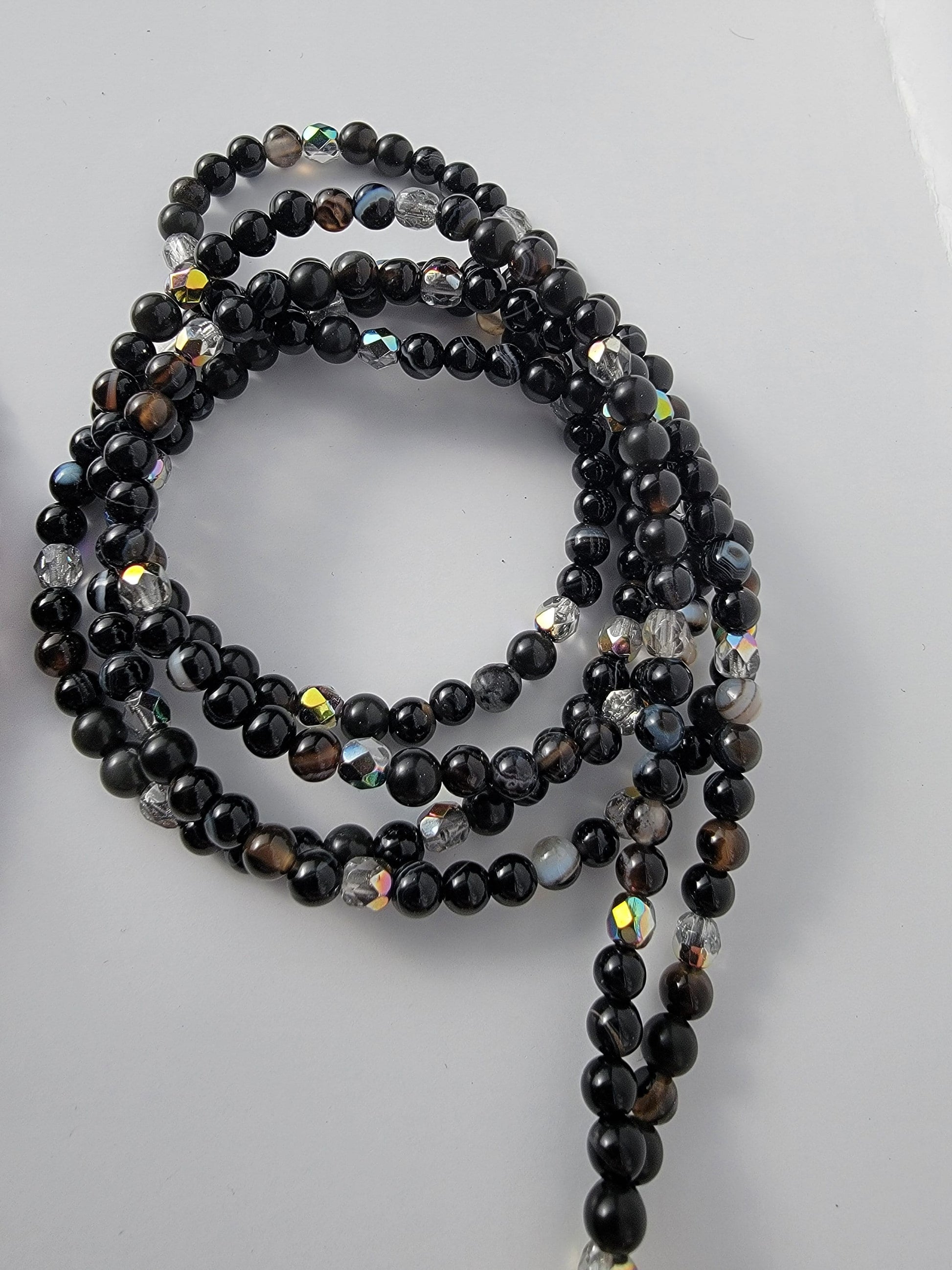 Dainty Black Sardonyx Gemstone Lanyard | 4mm Beaded ID Holder | Magnetic Clasp Jewelry Lanyard | Personalized | Handmade