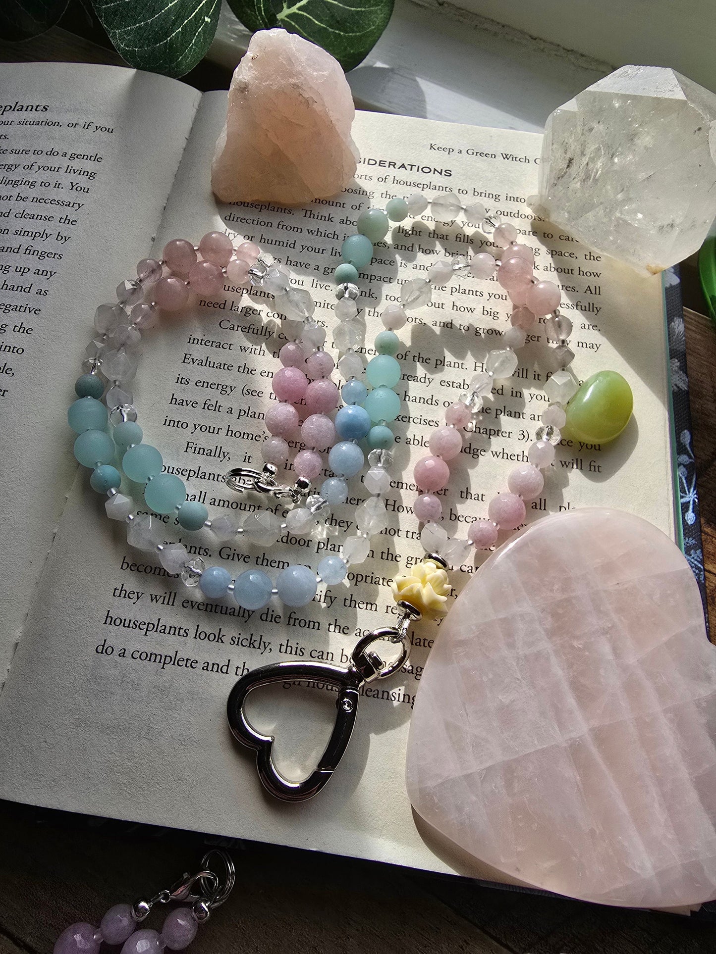 Beaded Teacher Lanyard | Lotus Flower Lanyard | Rose Quartz & Kunzite Lanyard | Personalized | Handmade