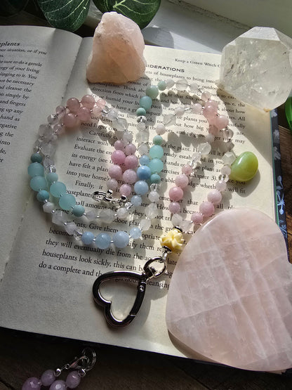 Beaded Teacher Lanyard | Lotus Flower Lanyard | Rose Quartz & Kunzite Lanyard | Personalized | Handmade