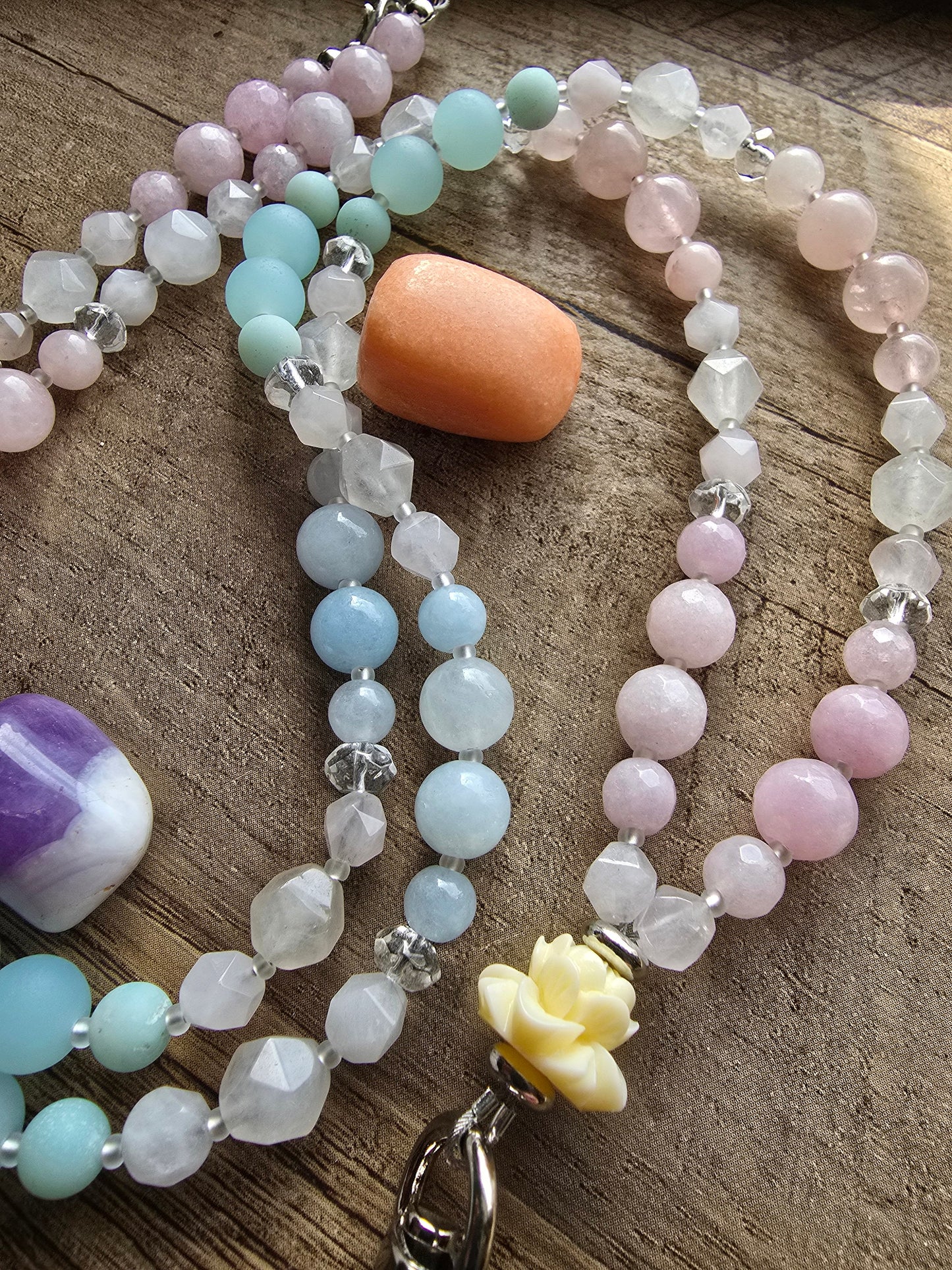 Beaded Teacher Lanyard | Lotus Flower Lanyard | Rose Quartz & Kunzite Lanyard | Personalized | Handmade
