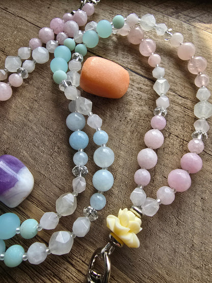 Beaded Teacher Lanyard | Lotus Flower Lanyard | Rose Quartz & Kunzite Lanyard | Personalized | Handmade