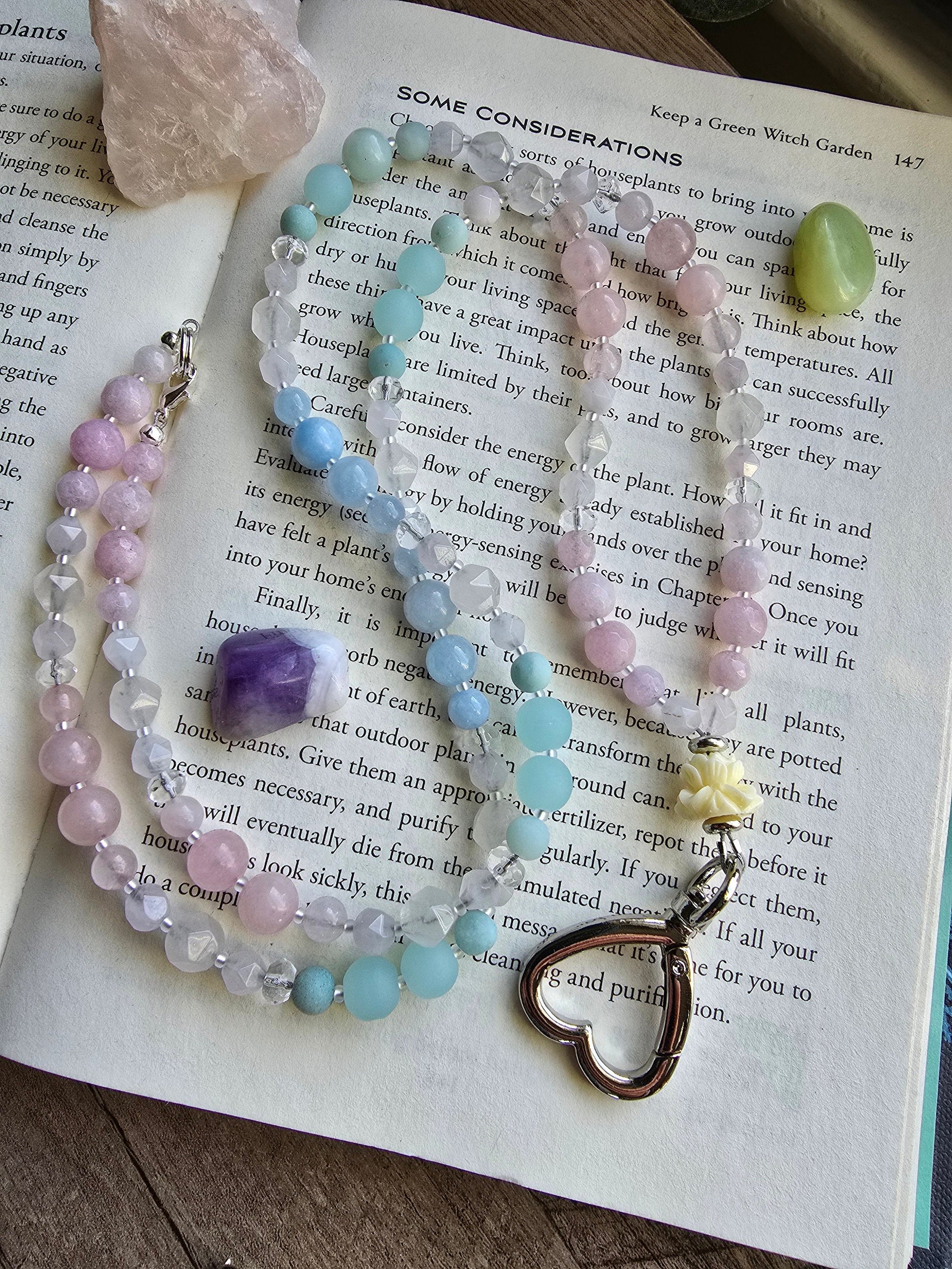 Beaded Teacher Lanyard | Lotus Flower Lanyard | Rose Quartz & Kunzite Lanyard | Personalized | Handmade