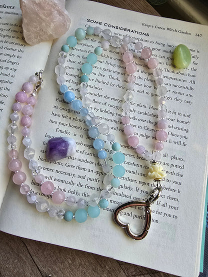 Beaded Teacher Lanyard | Lotus Flower Lanyard | Rose Quartz & Kunzite Lanyard | Personalized | Handmade