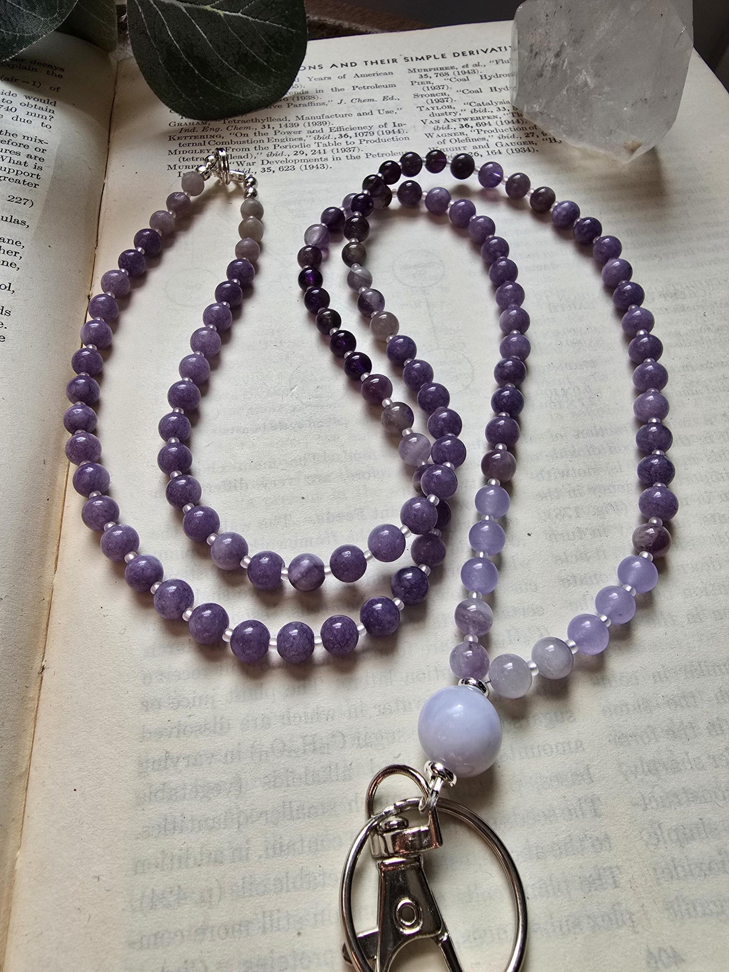 Purple Beaded Lanyard | Magnetic Clasp Breakaway Lanyard | ID Card Holder | Teacher Lanyard | Gemstone Lanyard | Personalized | Handmade