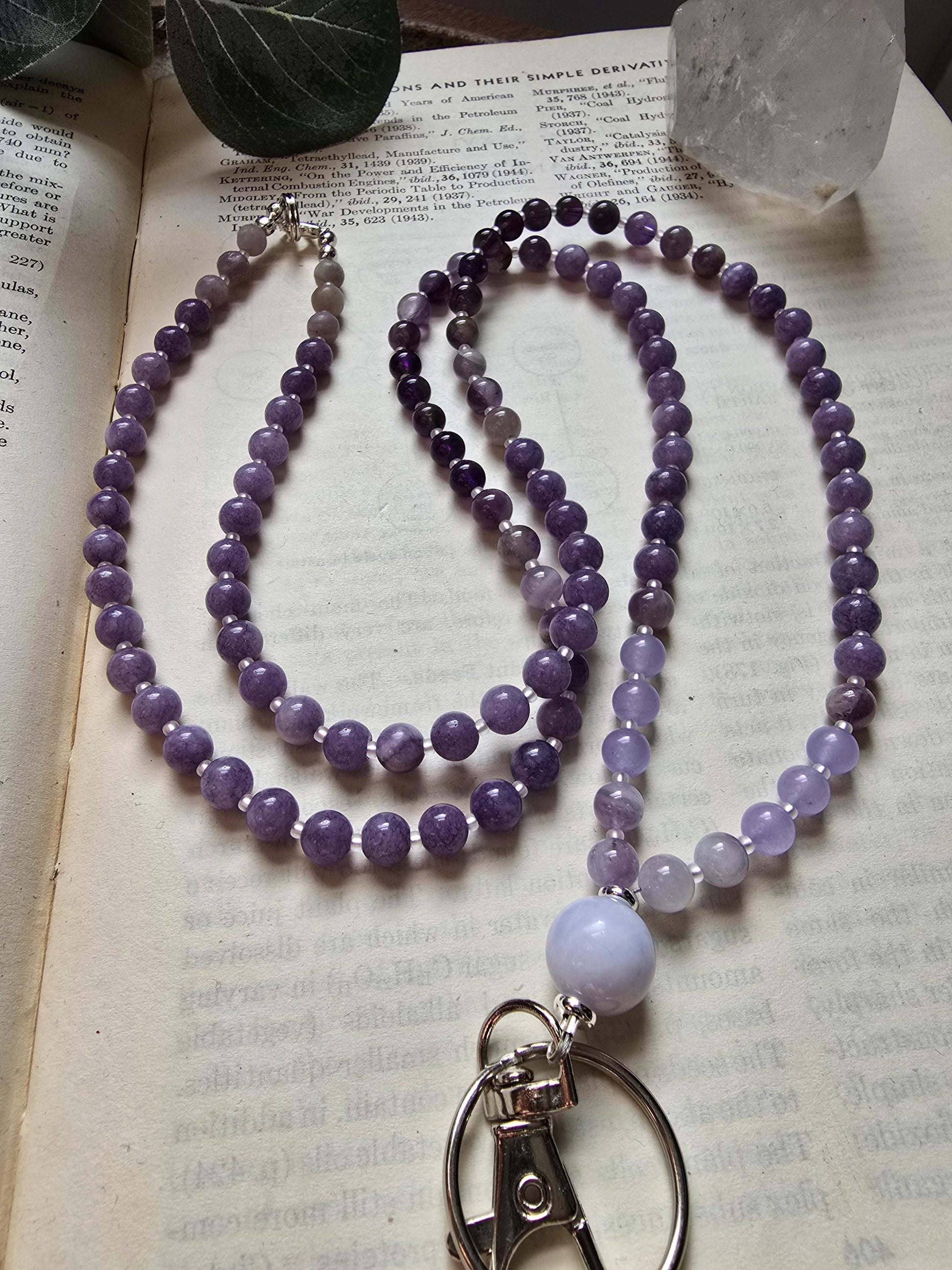Purple Beaded Lanyard | Magnetic Clasp Breakaway Lanyard | ID Card Holder | Teacher Lanyard | Gemstone Lanyard | Personalized | Handmade