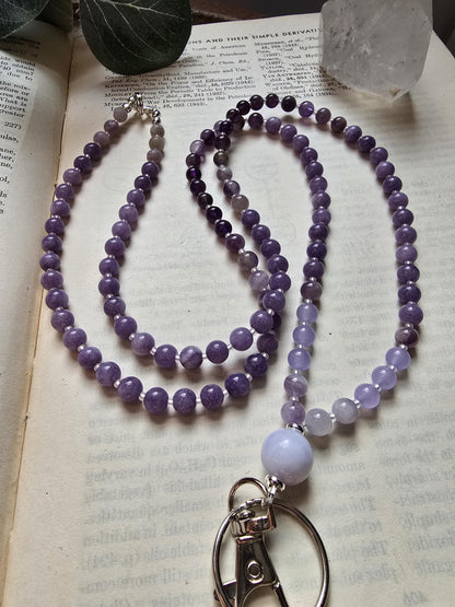 Purple Beaded Lanyard | Magnetic Clasp Breakaway Lanyard | ID Card Holder | Teacher Lanyard | Gemstone Lanyard | Personalized | Handmade