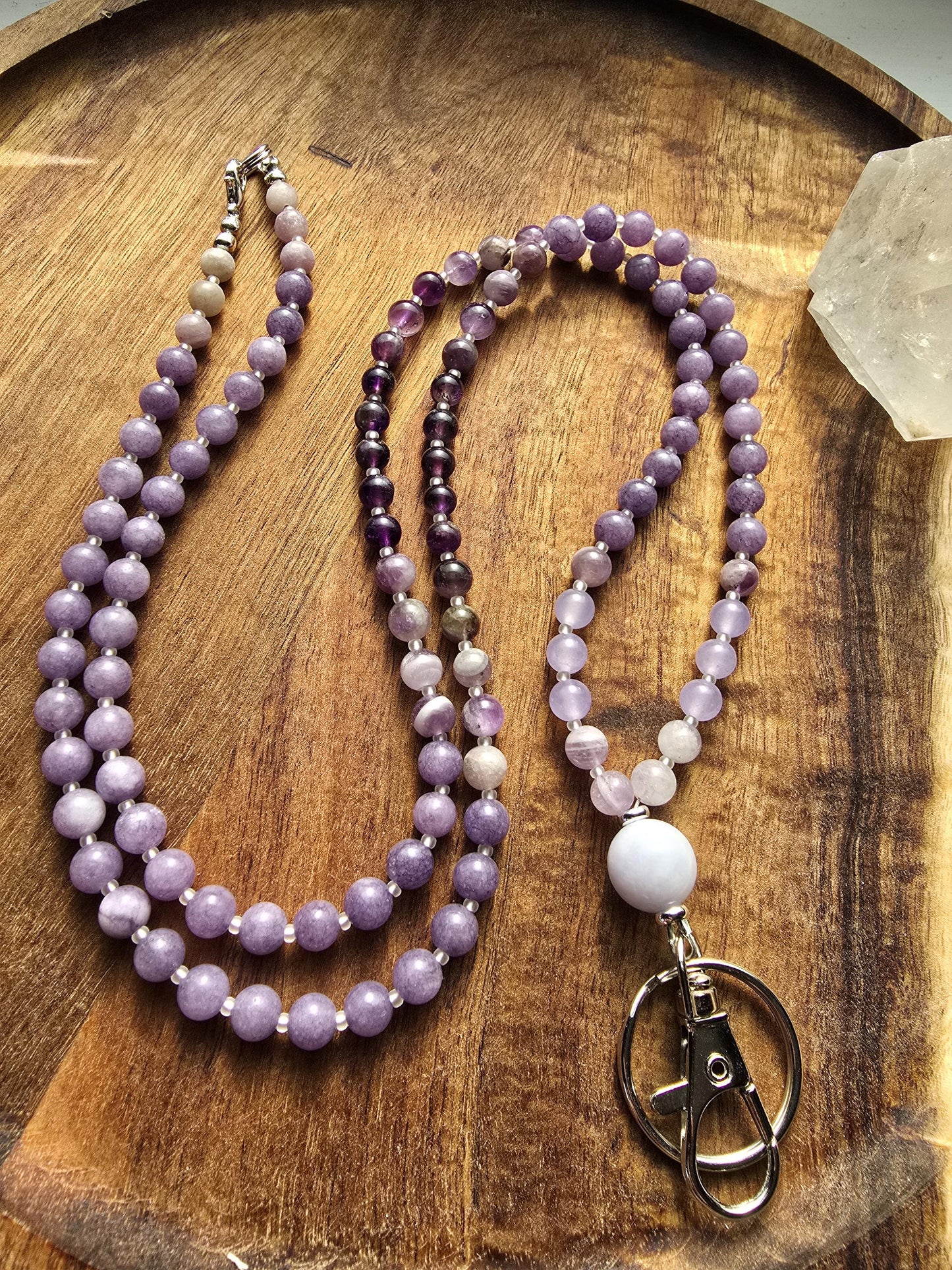 Purple Beaded Lanyard | Magnetic Clasp Breakaway Lanyard | ID Card Holder | Teacher Lanyard | Gemstone Lanyard | Personalized | Handmade