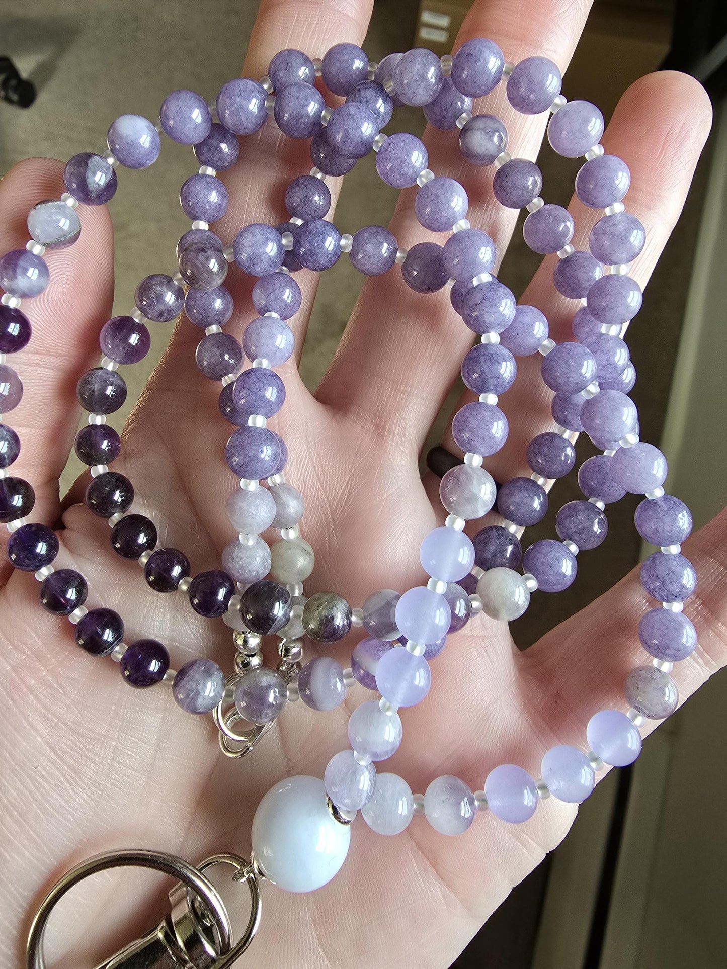 Purple Beaded Lanyard | Magnetic Clasp Breakaway Lanyard | ID Card Holder | Teacher Lanyard | Gemstone Lanyard | Personalized | Handmade