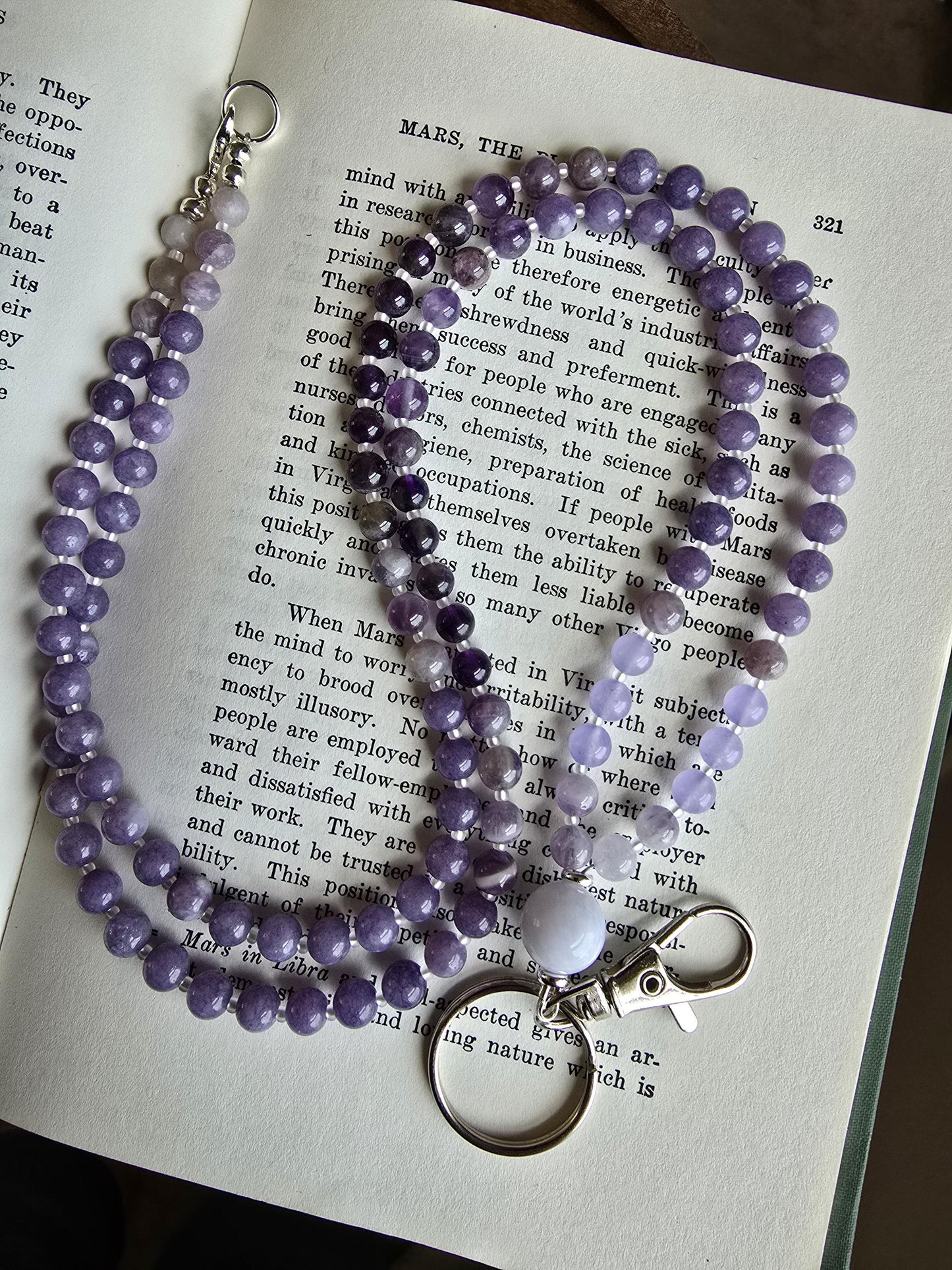 Purple Beaded Lanyard | Magnetic Clasp Breakaway Lanyard | ID Card Holder | Teacher Lanyard | Gemstone Lanyard | Personalized | Handmade