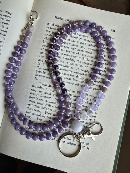 Purple Beaded Lanyard | Magnetic Clasp Breakaway Lanyard | ID Card Holder | Teacher Lanyard | Gemstone Lanyard | Personalized | Handmade