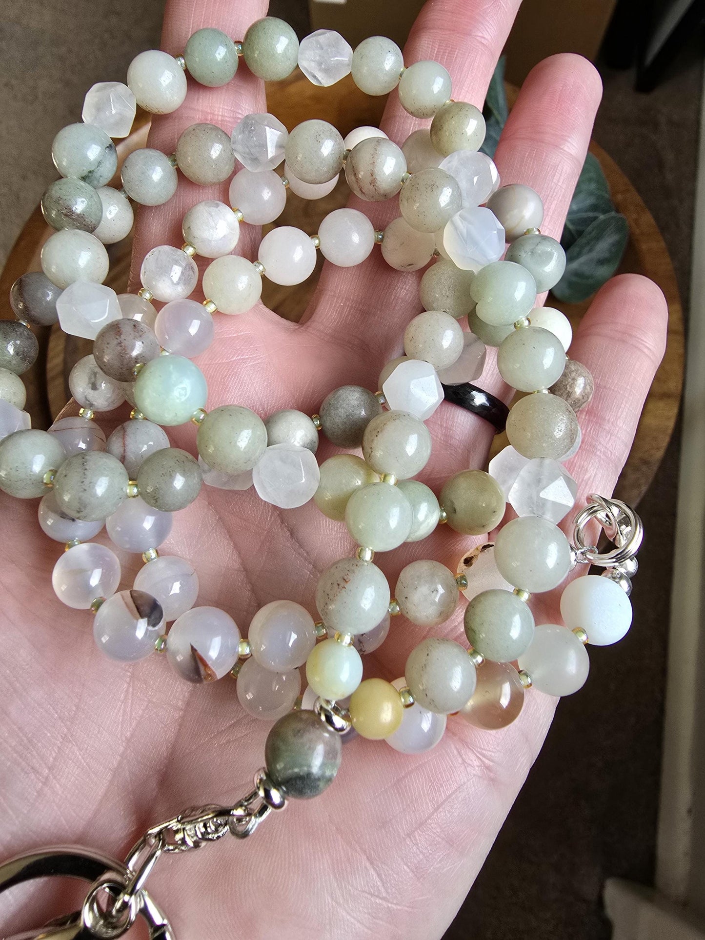 Neutral Mala Style Lanyard | Handmade | Personalized | Magnetic Breaway Clasp | Natural Gemstone Lanyard