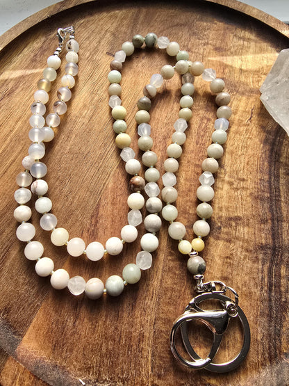 Neutral Mala Style Lanyard | Handmade | Personalized | Magnetic Breaway Clasp | Natural Gemstone Lanyard