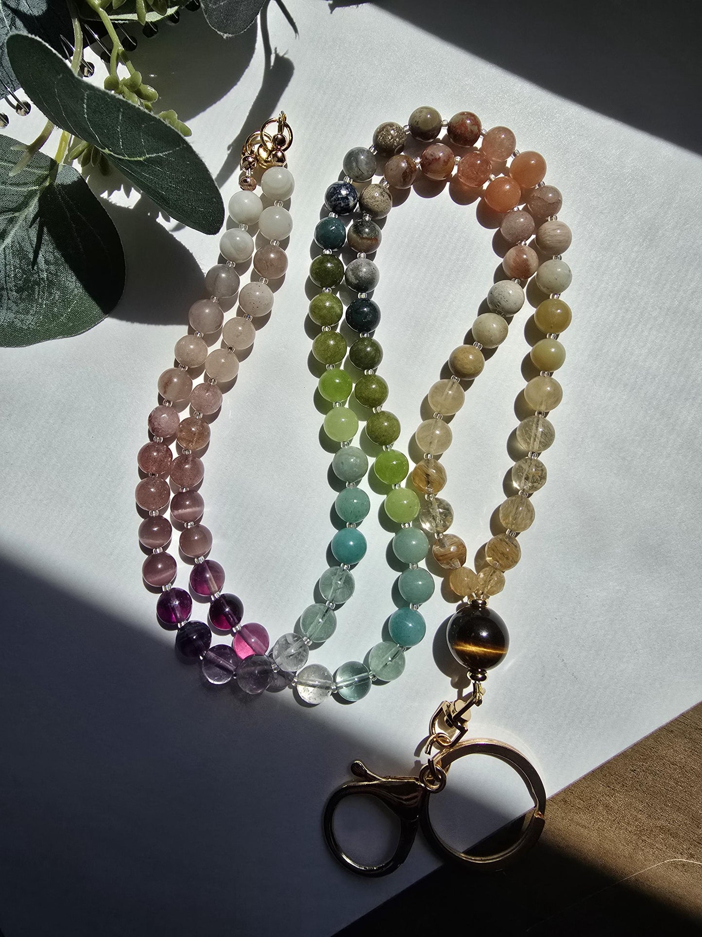 Gemstone Beaded Lanyard: Tiger Eye, Agate, Jade - Magnetic Clasp | Personalized | Handmade