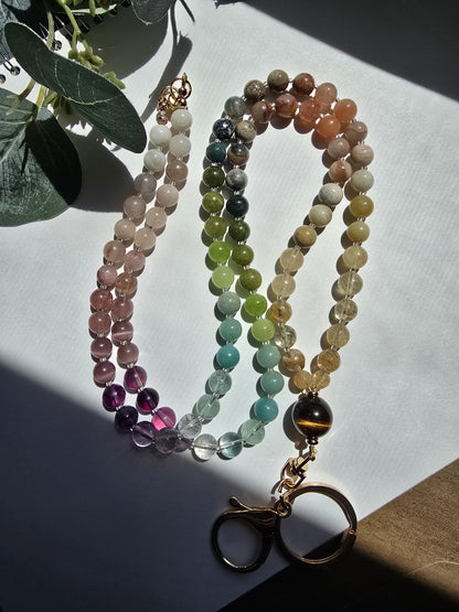 Gemstone Beaded Lanyard: Tiger Eye, Agate, Jade - Magnetic Clasp | Personalized | Handmade