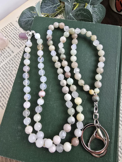 Neutral Mala Style Lanyard | Handmade | Personalized | Magnetic Breaway Clasp | Natural Gemstone Lanyard