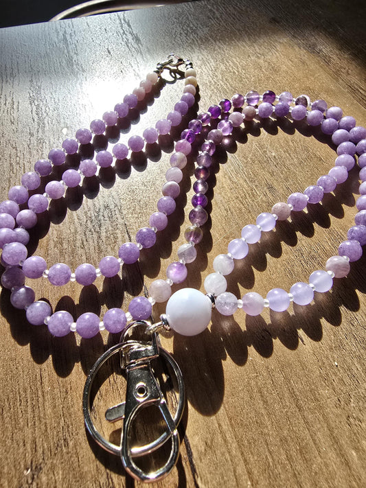 Purple Beaded Lanyard | Magnetic Clasp Breakaway Lanyard | ID Card Holder | Teacher Lanyard | Gemstone Lanyard | Personalized | Handmade