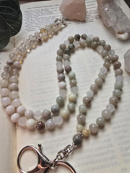 Neutral Mala Style Lanyard | Handmade | Personalized | Magnetic Breaway Clasp | Natural Gemstone Lanyard
