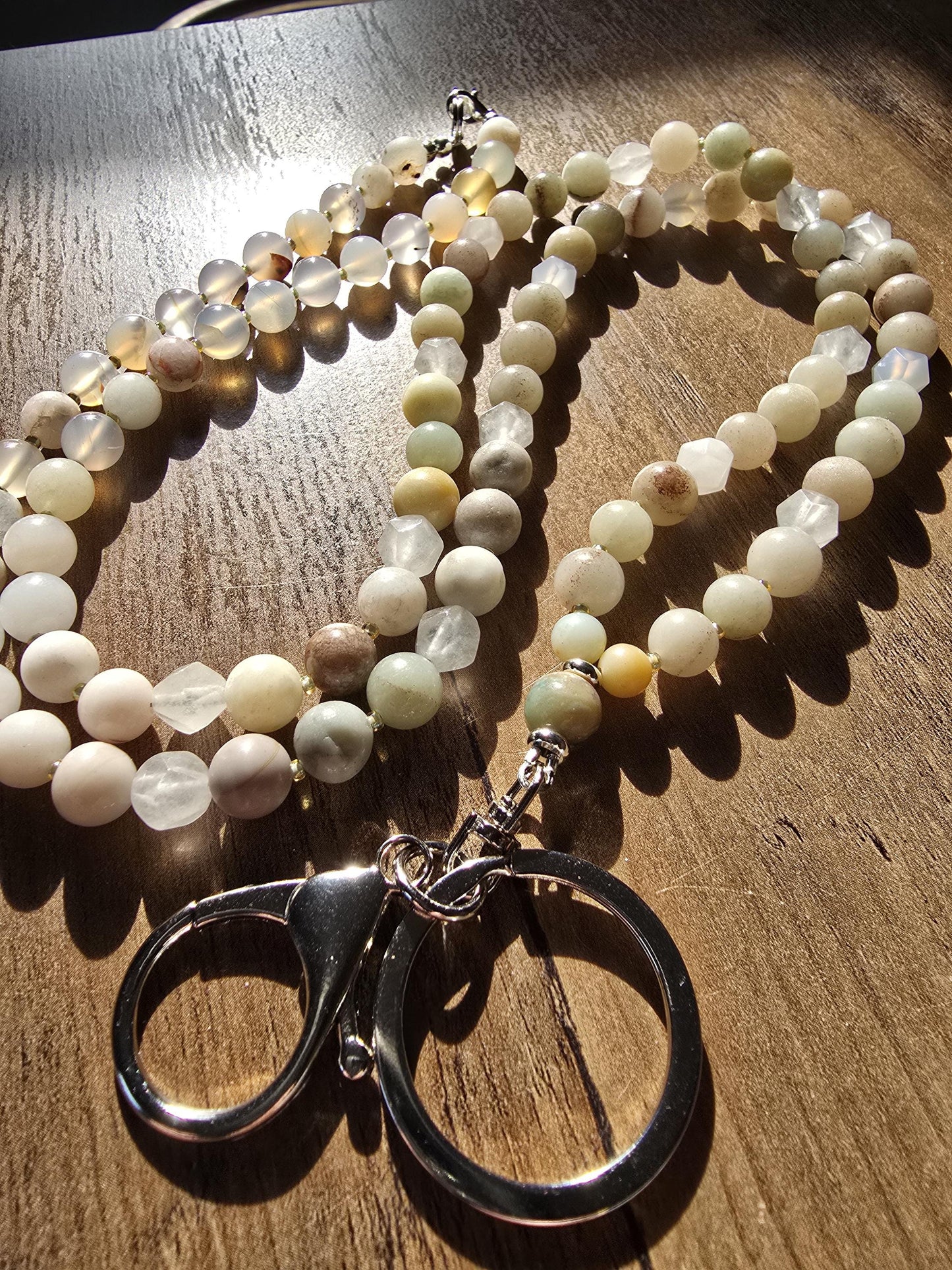 Neutral Mala Style Lanyard | Handmade | Personalized | Magnetic Breaway Clasp | Natural Gemstone Lanyard
