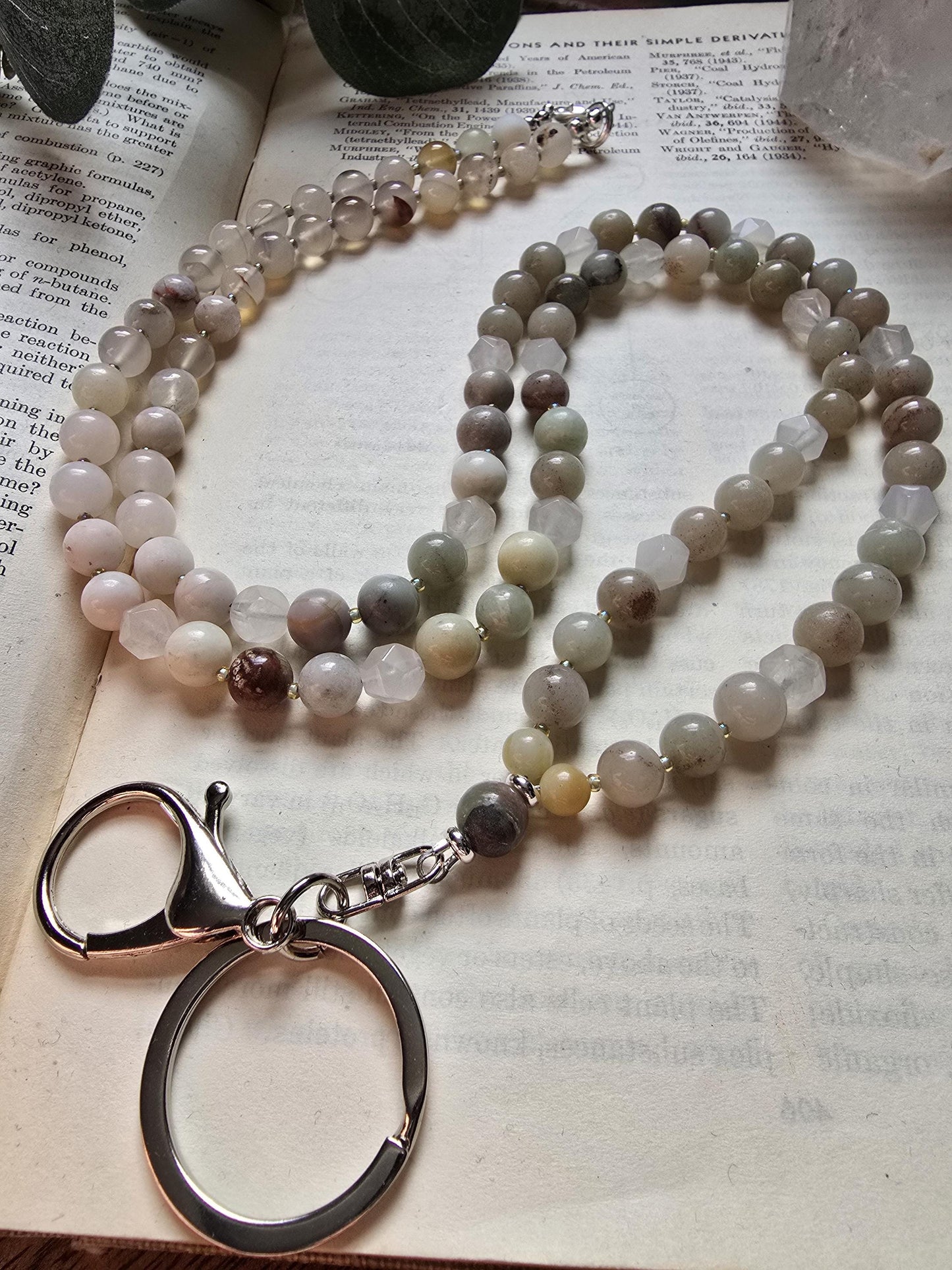 Neutral Mala Style Lanyard | Handmade | Personalized | Magnetic Breaway Clasp | Natural Gemstone Lanyard