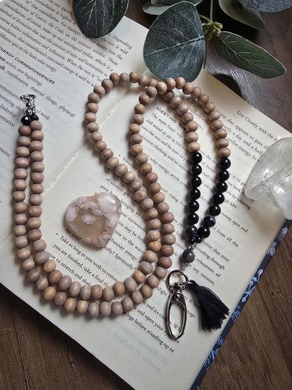 Black Banded Agate & Wood Bead Lanyard | Natural Gemstone Lanyard | Personalized