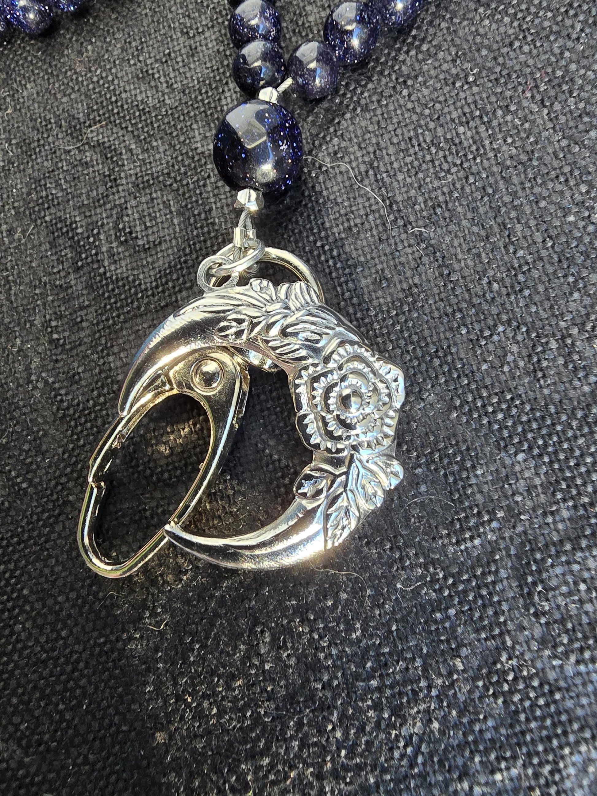 Witchy Gemstone Beaded Lanyard with Blue Goldstone and moons & stars charm | Bookish Fantasy Gift | Witchy gift | Personalized Handmade